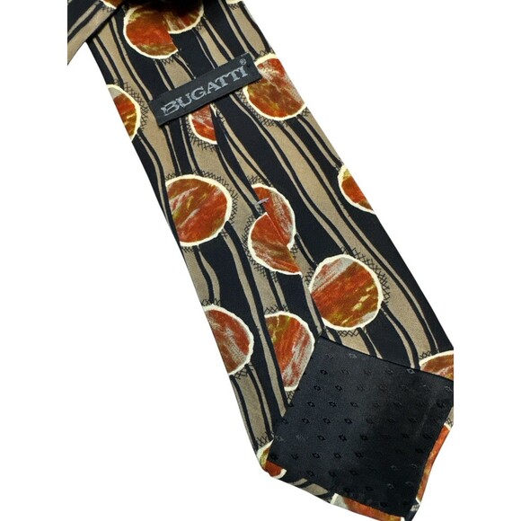 Bugatti 100% Silk Black Brown Geometric Necktie 58” Long 4” Wide Business Preppy - Picture 2 of 4